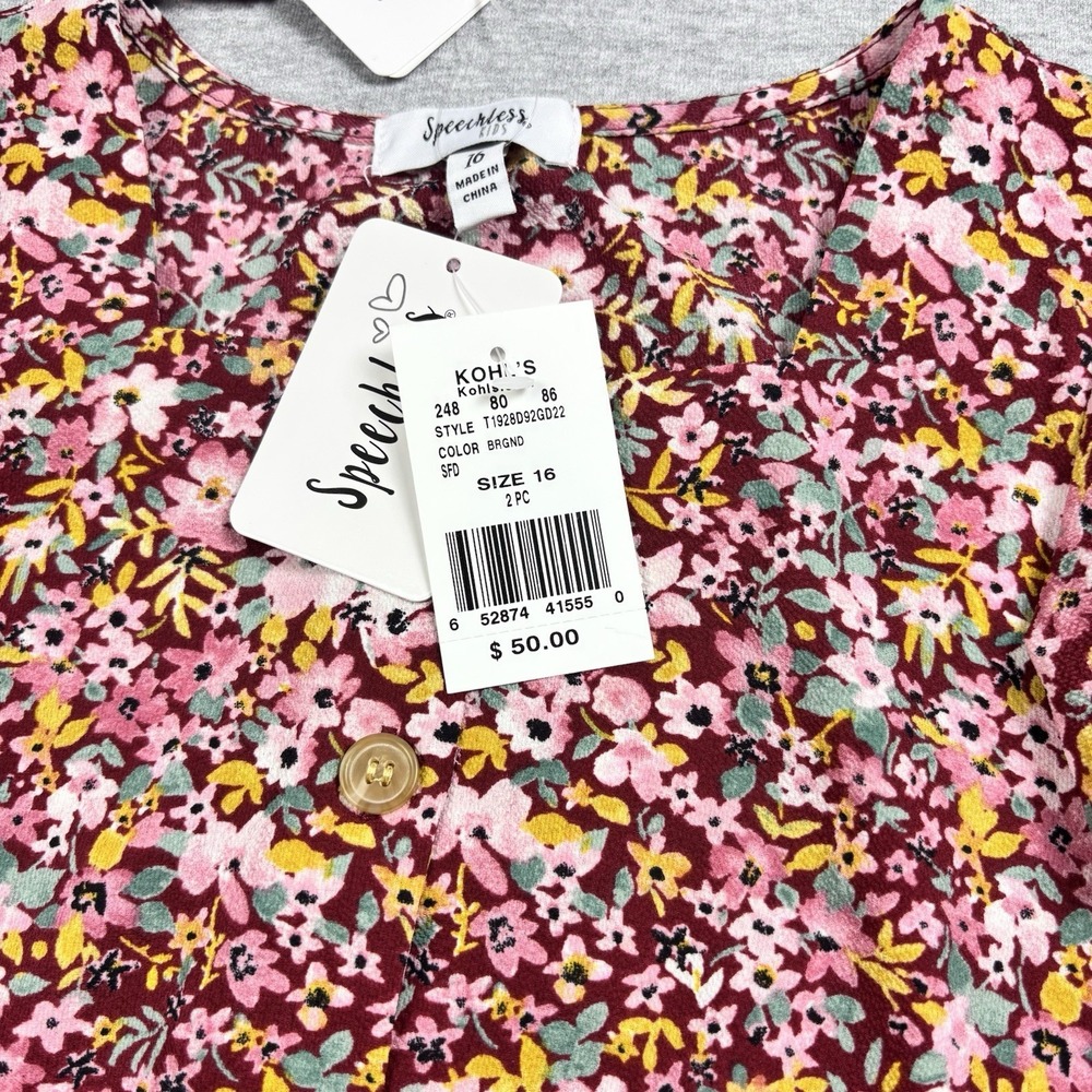 NWT Speechless Kids Floral 2-Pc Dress Skirt Ruffle Sleeve Top Girls 16 Y2K‎ - Picture 5 of 12